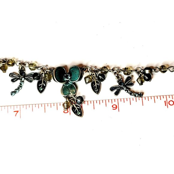 Dragonfly Enamel Rhinestone Necklace Pewter Green Fashion Jewelry CT217 - Picture 6 of 8